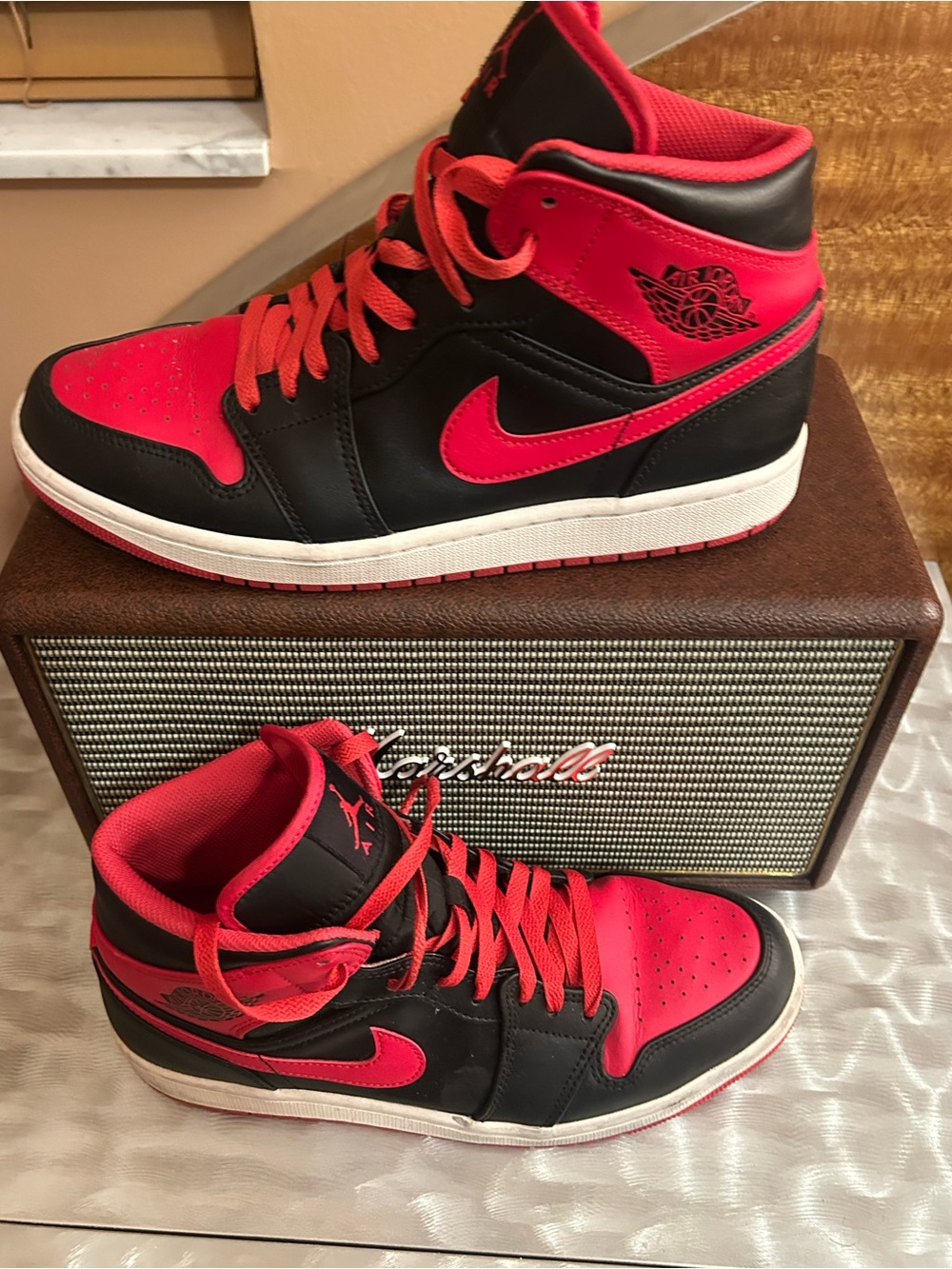 Nike Jordan-1  High-Top Sneakers in Black and Red
